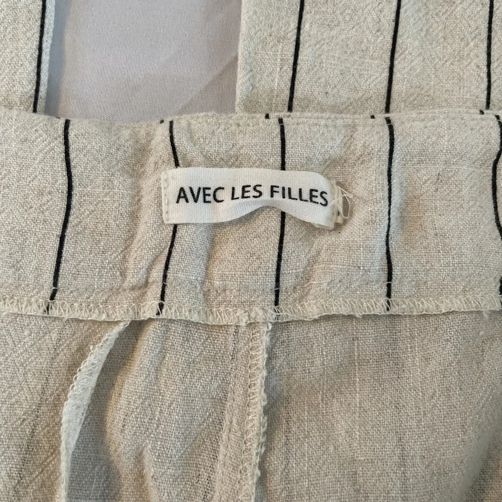 Avec Les Filles Pinstripe Pants Womens 8 Wide Leg Linen Blend High Rise Cream